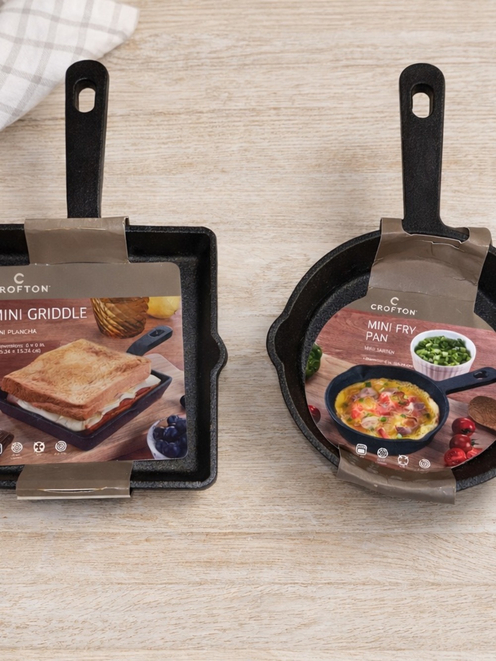 Crofton Cast Iron Mini Griddle & Mini Fry Pan Set - Black
